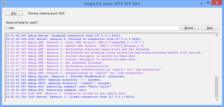 Rebex File Server sample application