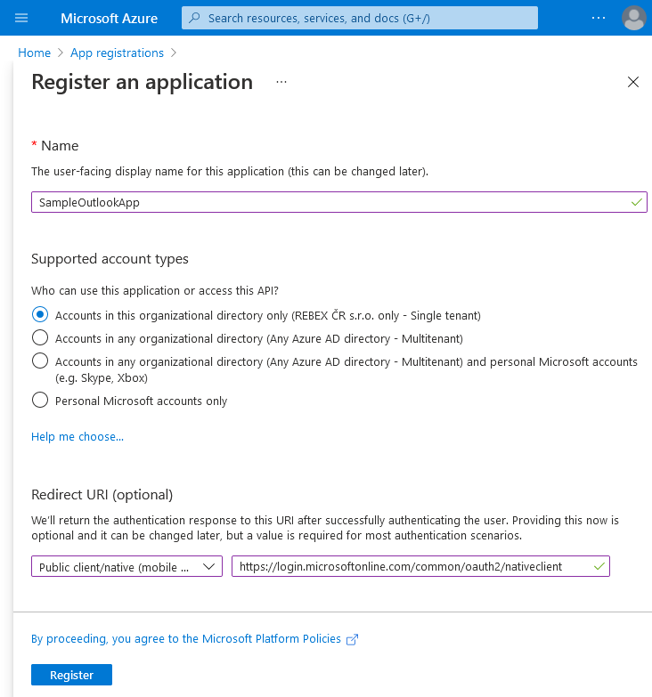 App registration form