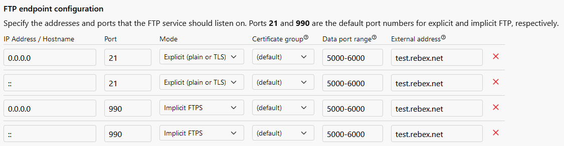 WA FTP passive mode port and external address configuration