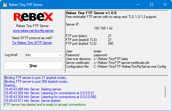 Tiny FTP Server UI